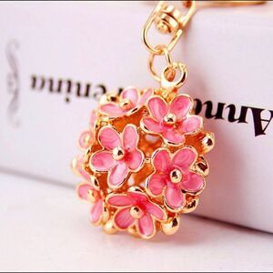Pink Flower Cluster Keychain Charm